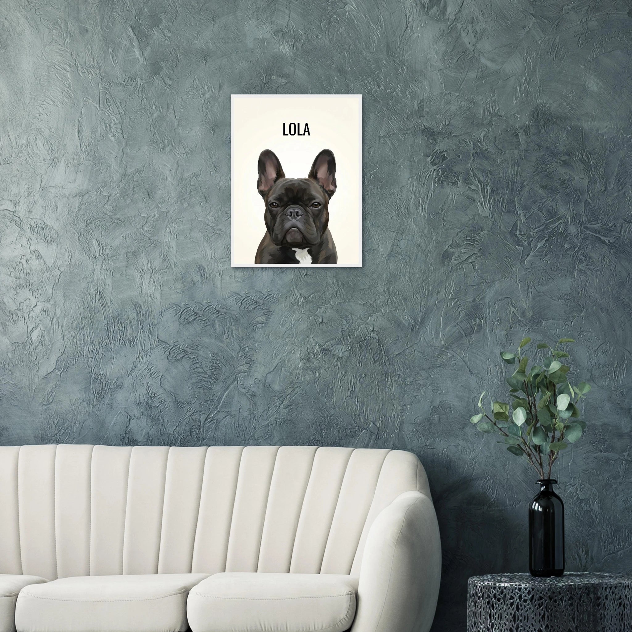Wall mockup of lola a french bulldog custom pet portrait